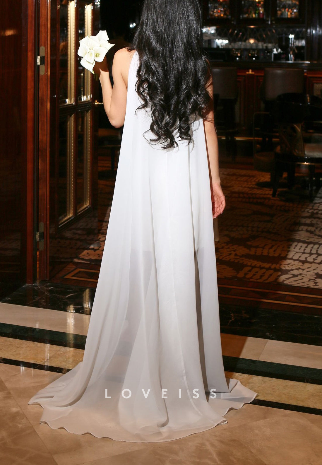 One-Shoulder Mini Wedding Dress with Chiffon Cape