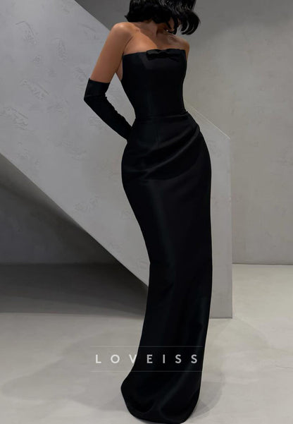Strapless Bow-Accent Maxi Evening Dress