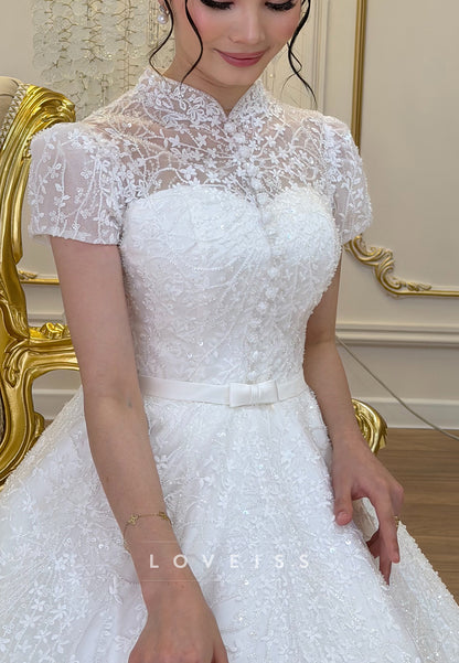 High Neck Lace Ball Gown Wedding Dress