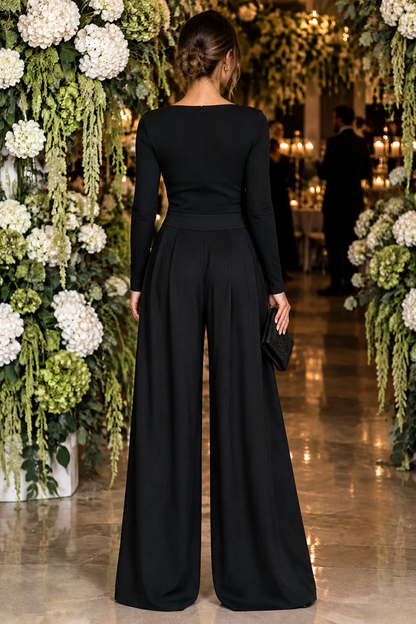 Bateau Neck Pleated Wide-Leg Jumpsuit