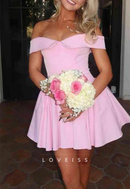 Off-the-Shoulder Pleated A-Line Mini Dress