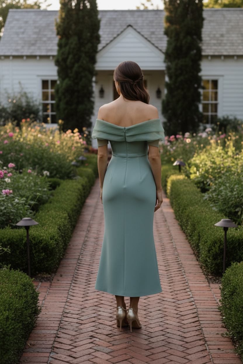 Off-the-Shoulder Ruched Bodice Evening Gown