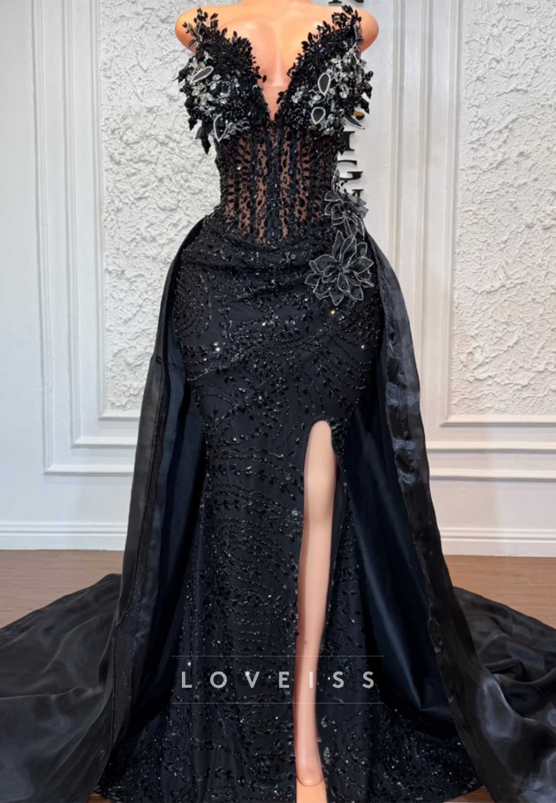Beaded Corset Evening Gown with Overskirt