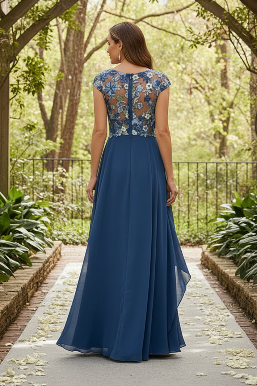 Floral Embroidered Chiffon A-Line Evening Dress