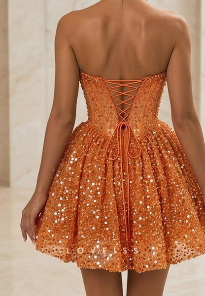 Strapless Sweetheart Corset Sequin Mini Dress