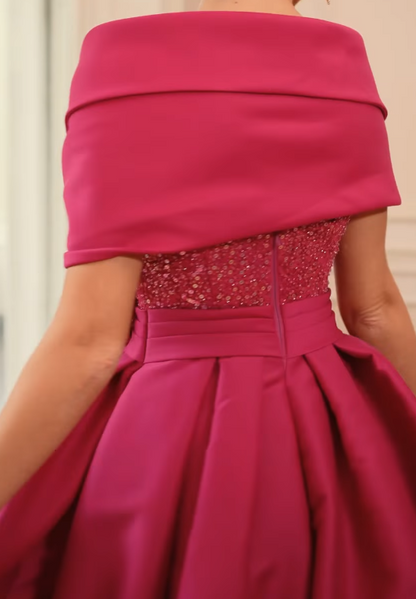 Sequined V-Neck Ball Gown with Wrap Shawl