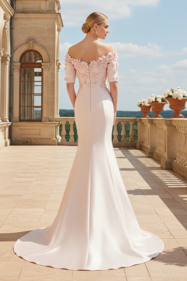 Off-the-Shoulder 3D Floral Satin Mermaid Gown