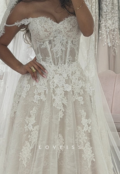 Off-Shoulder Sweetheart Lace Wedding Dress, Corset Bodice