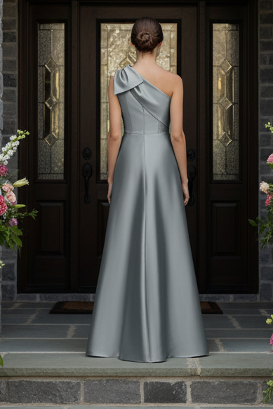 One-Shoulder Floral Sequin Gown with Overskirt