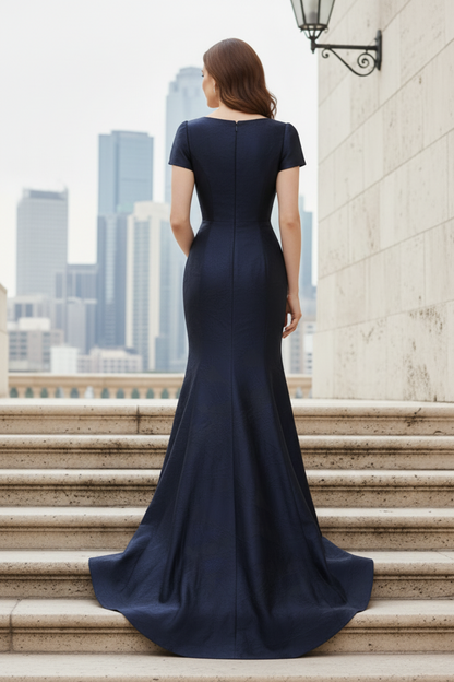 Jacquard Capelet Mermaid Evening Gown
