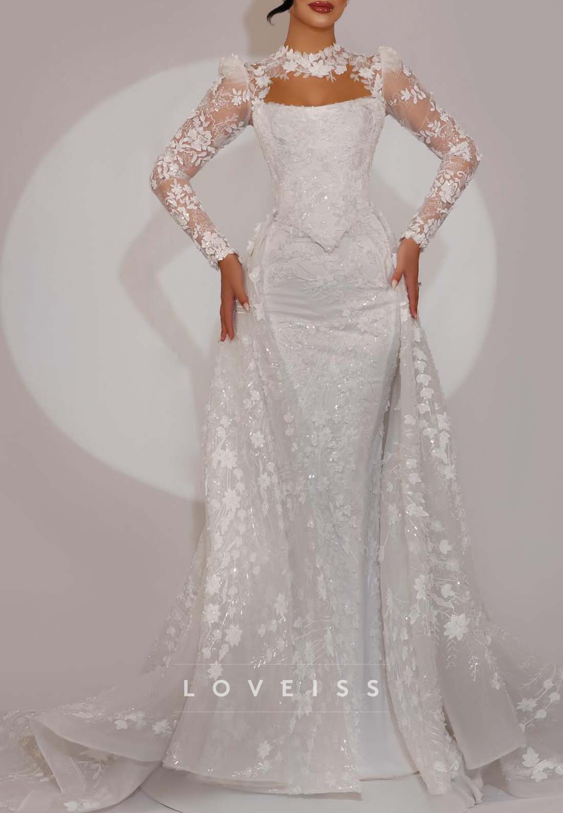 Lace Mermaid Wedding Dress with Overskirt