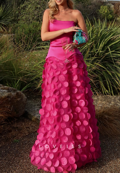 Strapless Satin Gown with 3D Circle Appliqué Skirt