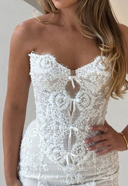 Strapless Lace Mermaid Wedding Dress with Pearls