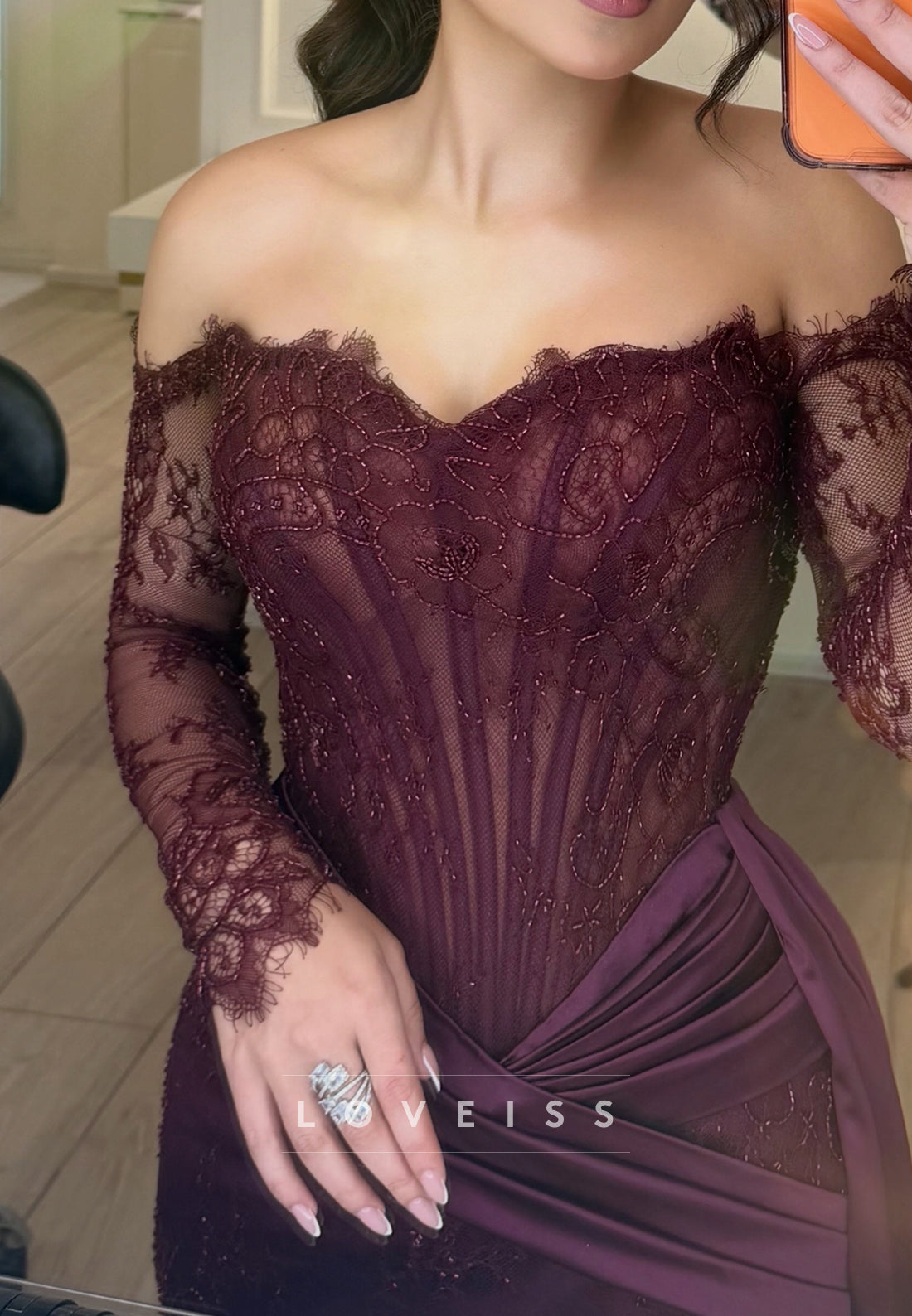 Off-Shoulder Lace Mermaid Evening Gown