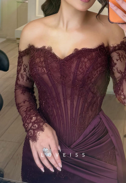 Off-Shoulder Lace Mermaid Evening Gown