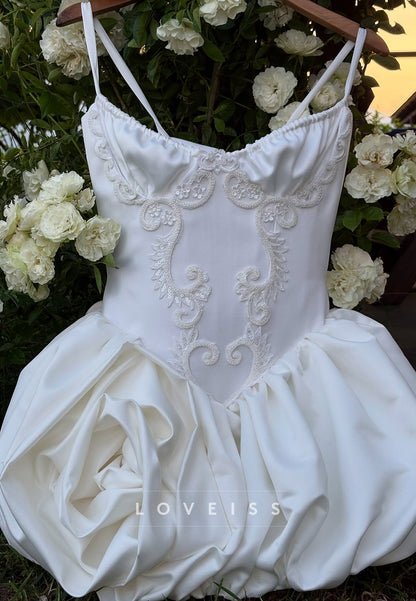 Spaghetti Strap Satin Bubble Skirt Wedding Dress