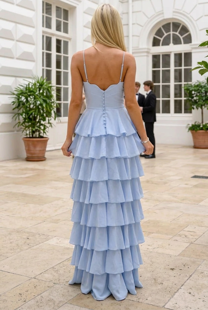 Tiered Ruffle Maxi Dress with Lace-Up Back
