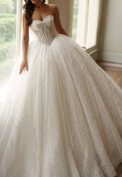 Beaded Corset Strapless Ball Gown Wedding Dress