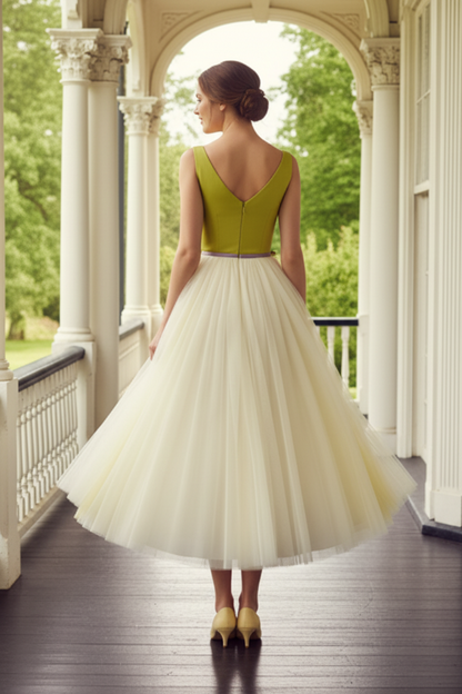 Sleeveless Tea-Length Tulle A-Line Dress