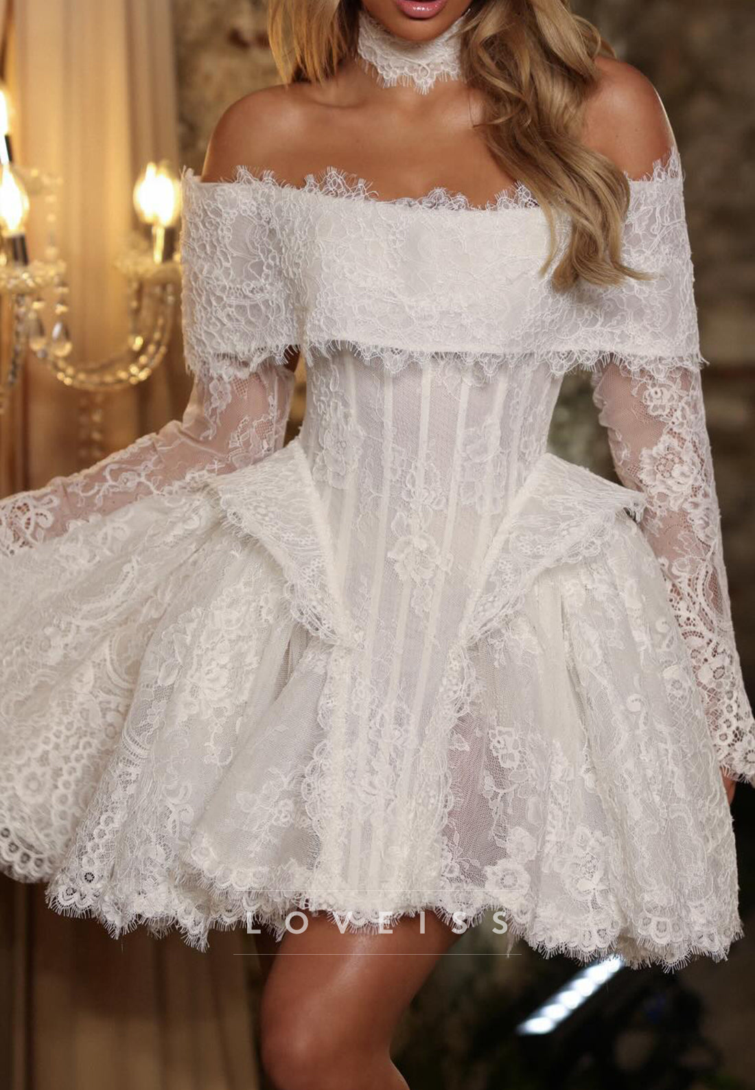 Off-the-Shoulder Lace Corset Mini Dress