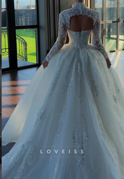 Lace High-Neck Ball Gown Wedding Dress