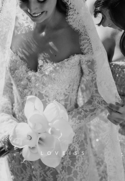 Off-the-Shoulder Long Sleeve Lace Mermaid Wedding Dress