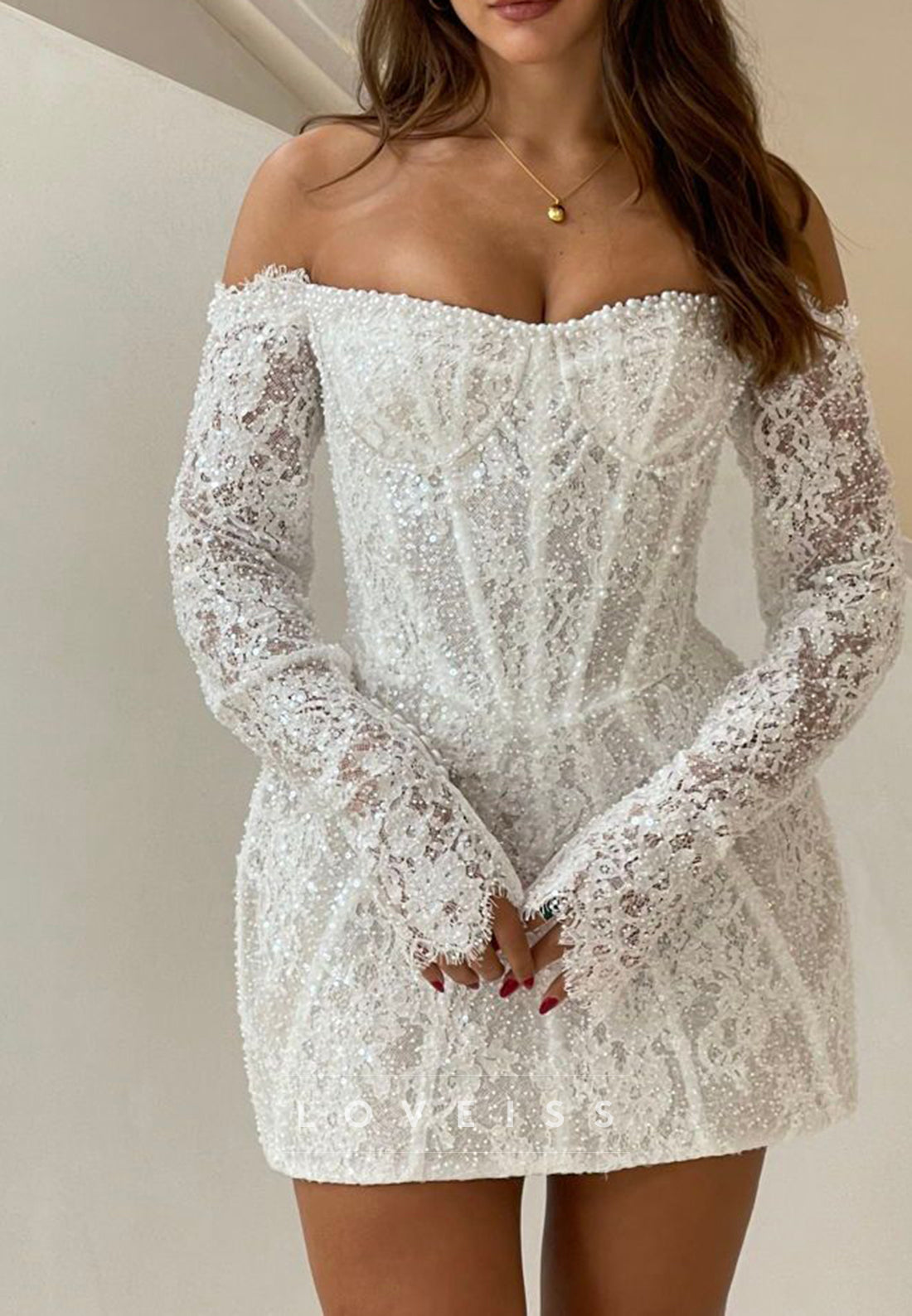 Pearl Beaded Lace Corset Mini Dress