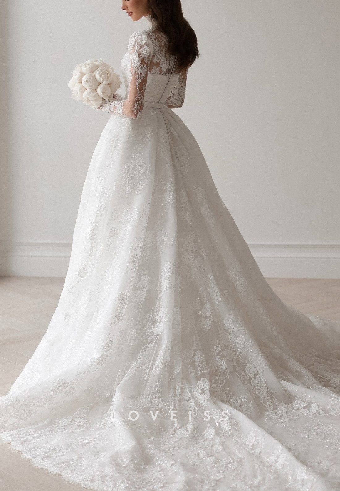 High Neck Lace Ball Gown Wedding Dress