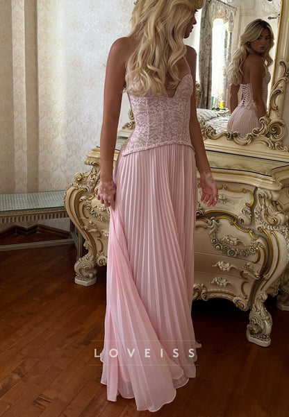 Lace Corset Pleated Maxi Dress