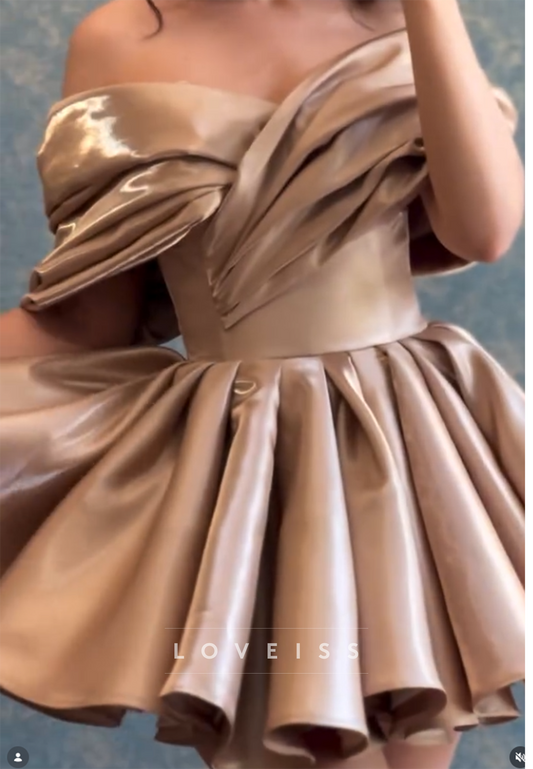 Off-the-Shoulder Pleated Mini Dress with Corset