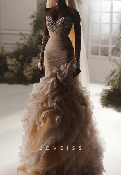 Beaded Sweetheart Mermaid Gown with Ruffled Skirt