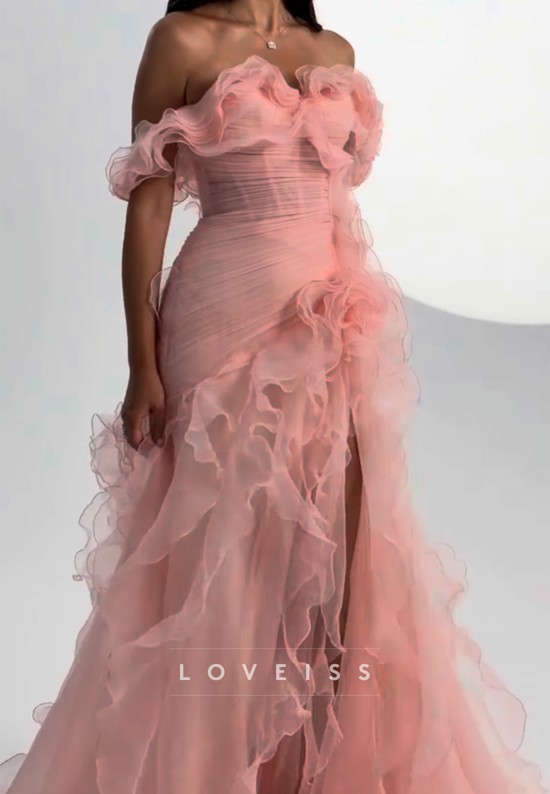 Off-the-Shoulder Ruffled Organza Evening Gown