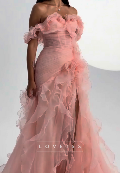 Off-the-Shoulder Ruffled Organza Evening Gown