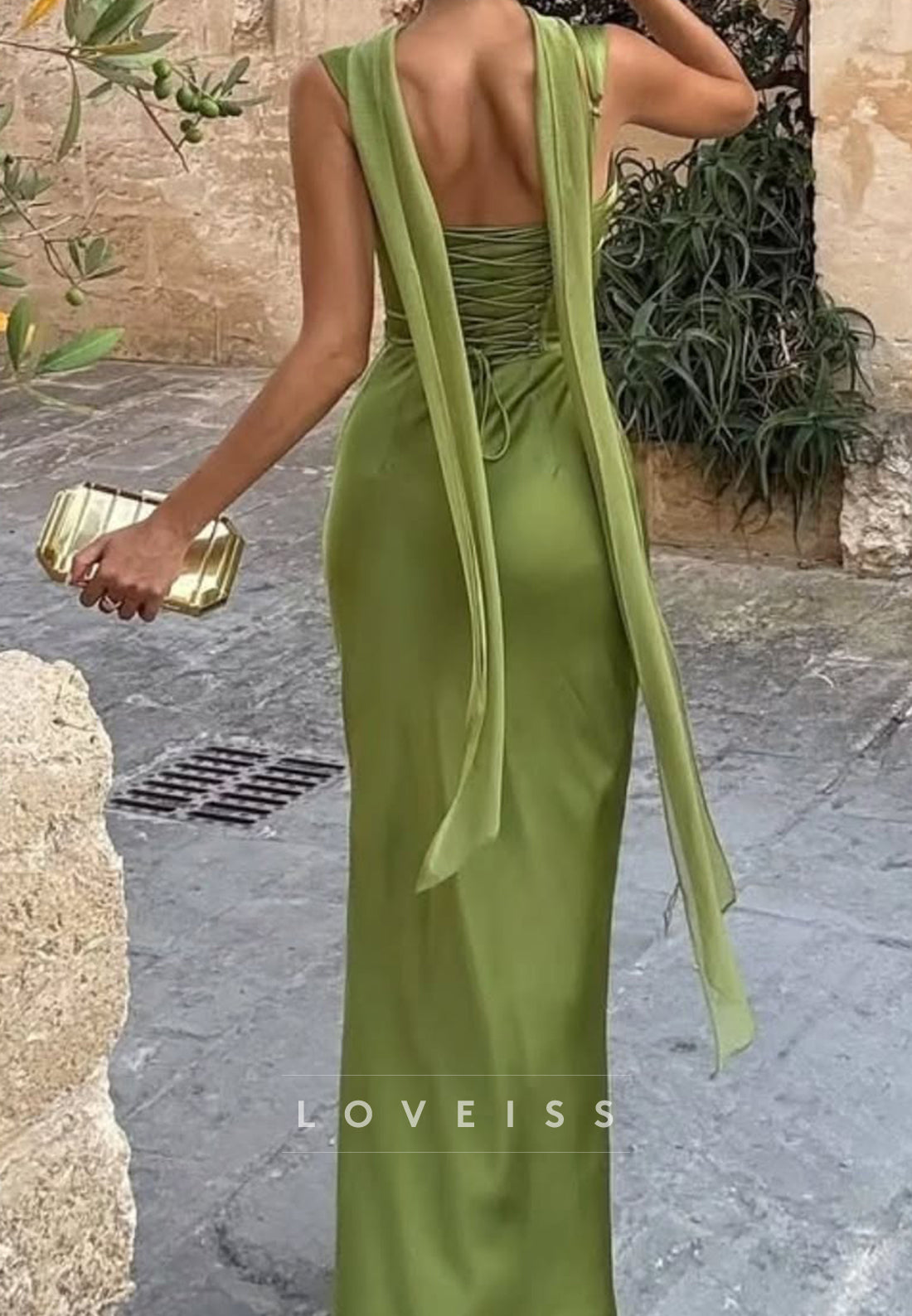 Satin Ruched Corset Back Maxi Dress with Sashes