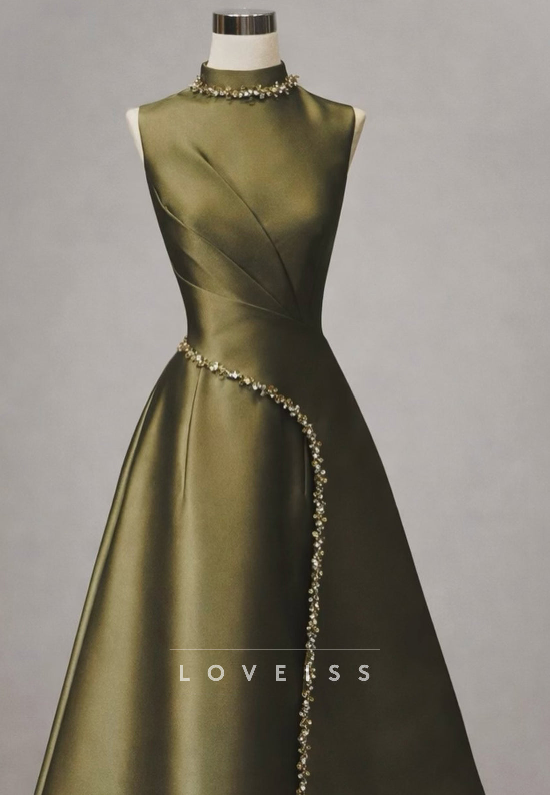 Sleeveless Satin High Neck A-Line Evening Gown