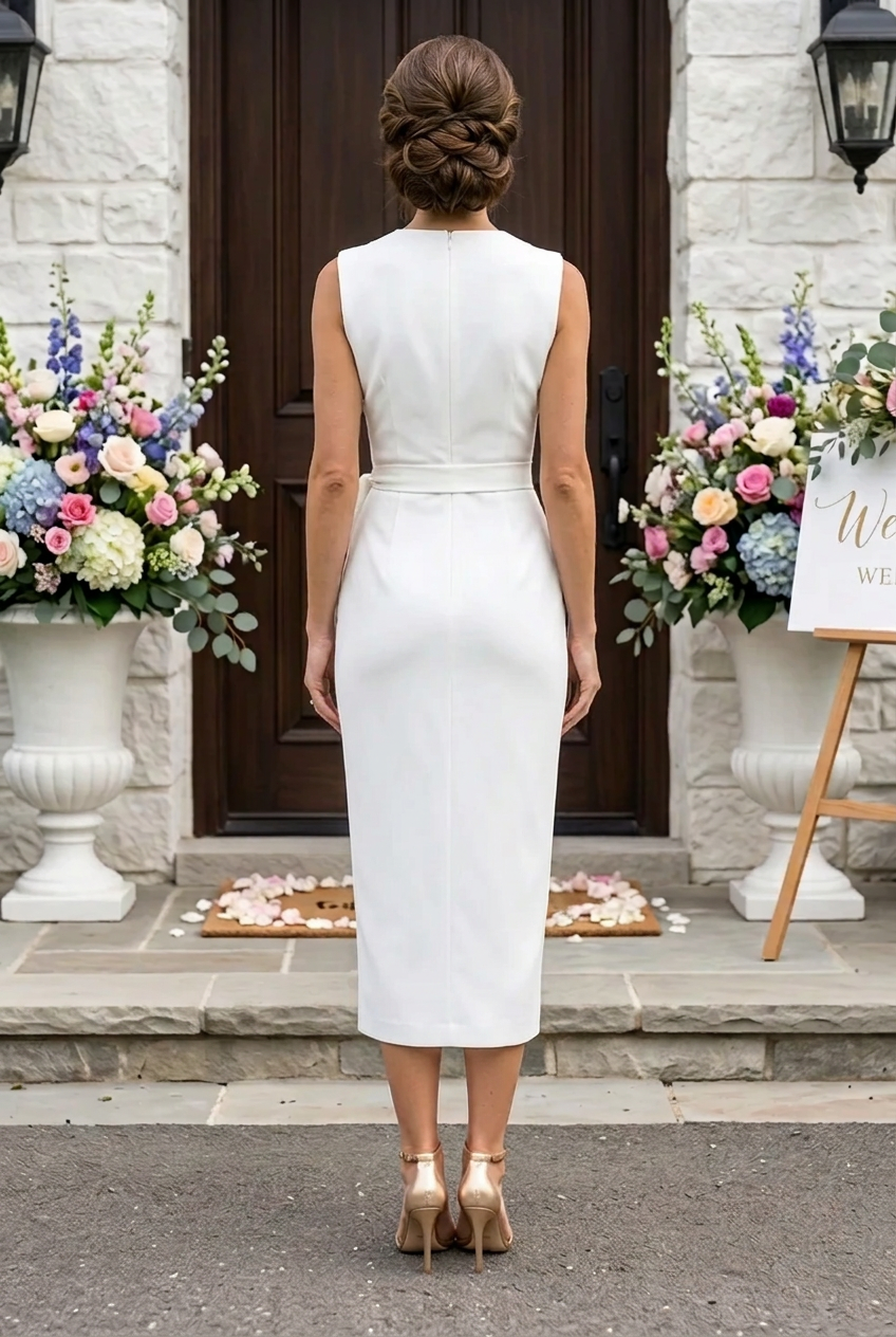 Sleeveless Wrap V-Neck Midi Dress with Tie Sash