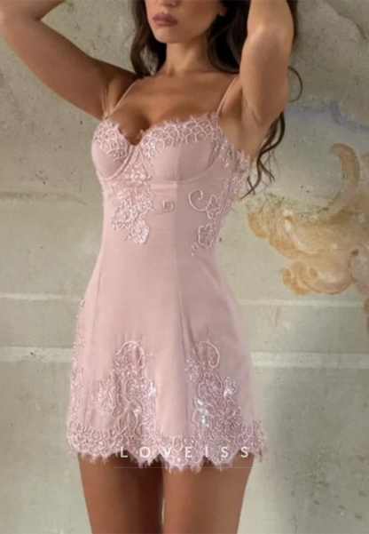 Lace Applique Mini Dress with Sweetheart Neckline