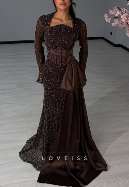 Corset Embellished Gown with Side Drape