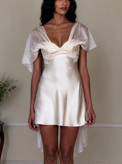 Satin Mini Dress with Draped Chiffon Cape