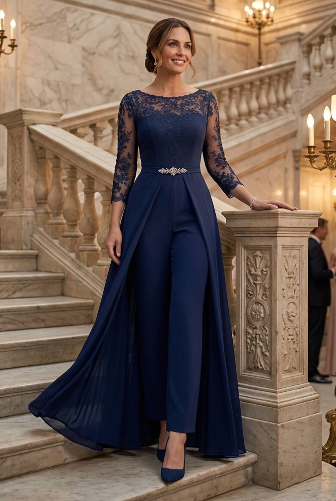 Lace Jumpsuit with Flowing Overskirt
