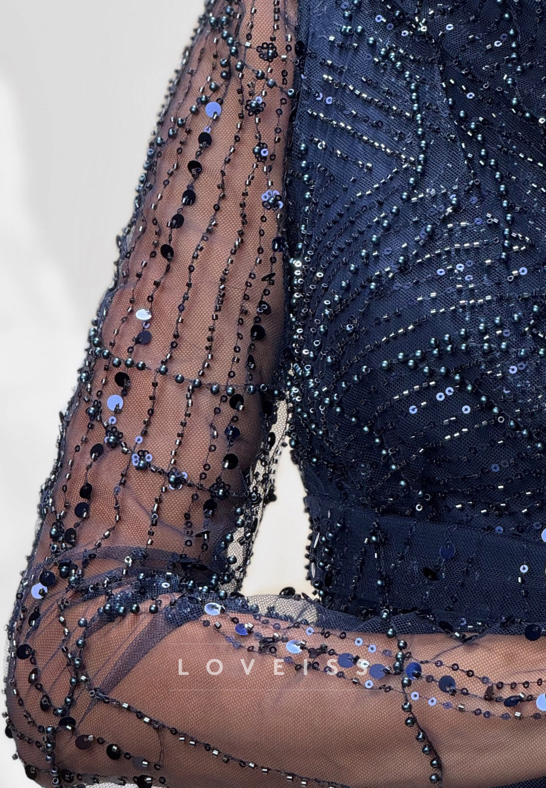 Sequined Asymmetric Gown with Slit