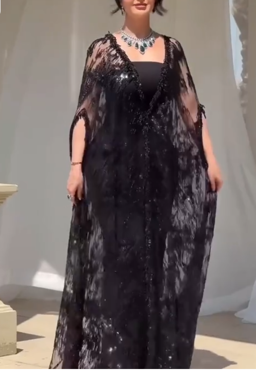 Sequin Cape Evening Gown