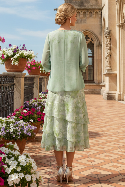 Floral Print Tiered Midi Dress and Jacket Set