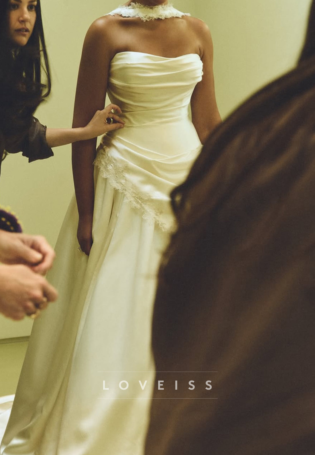 Strapless Ruched Satin Ball Gown Wedding Dress