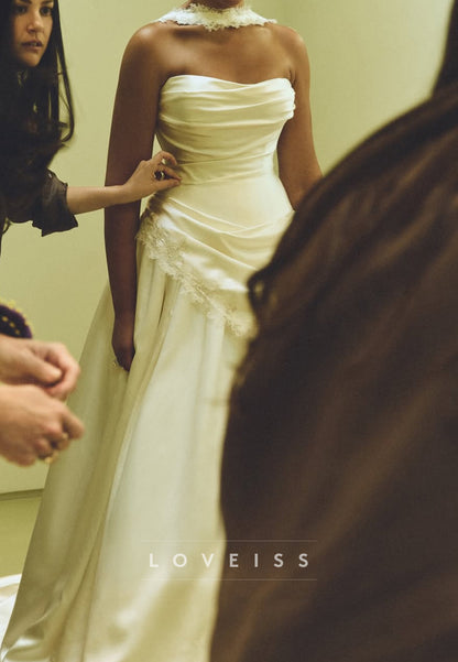 Strapless Ruched Satin Ball Gown Wedding Dress