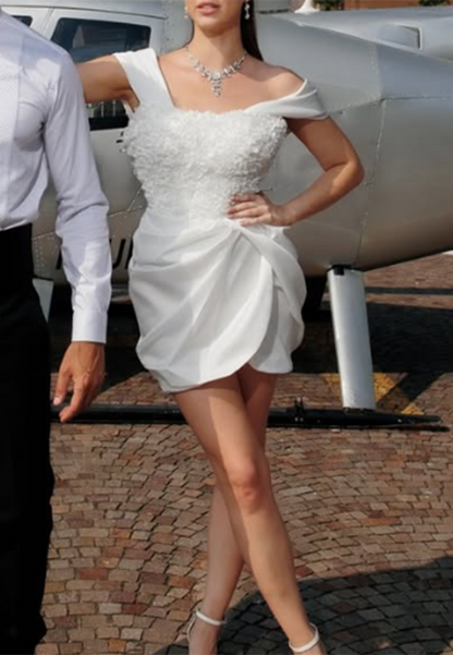 Textured Bodice Draped Mini Dress