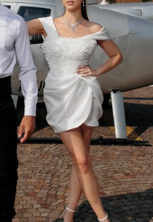 Textured Bodice Draped Mini Dress