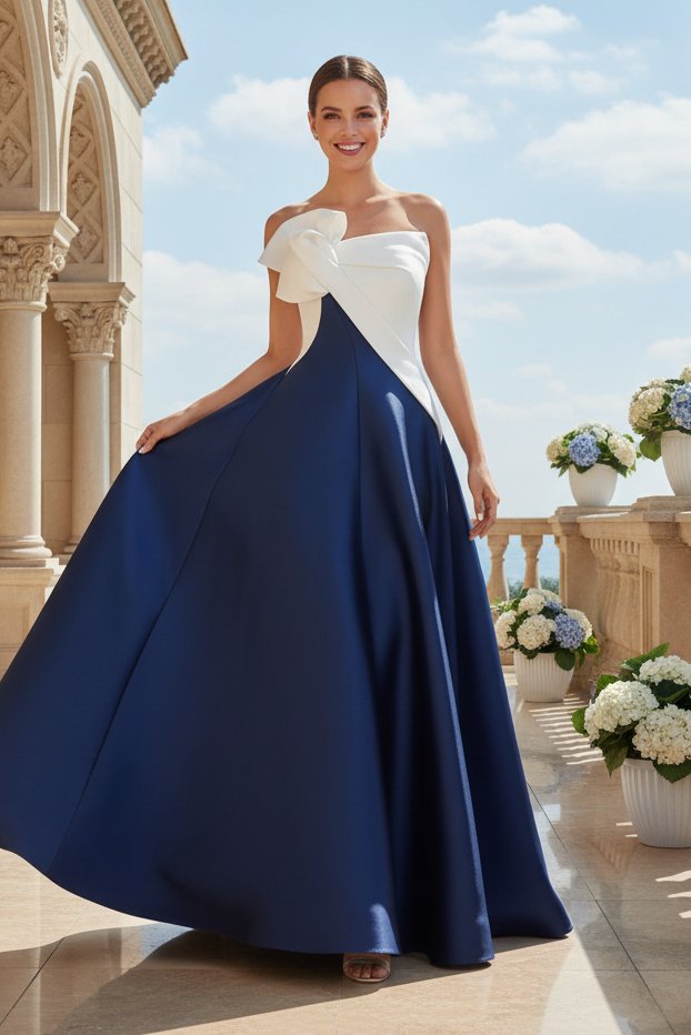 Strapless Bowknot Two-Tone A-Line Gown