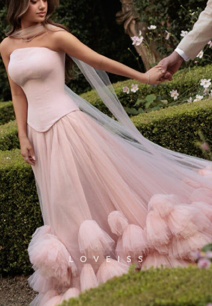 Strapless Tulle Ball Gown with Cape