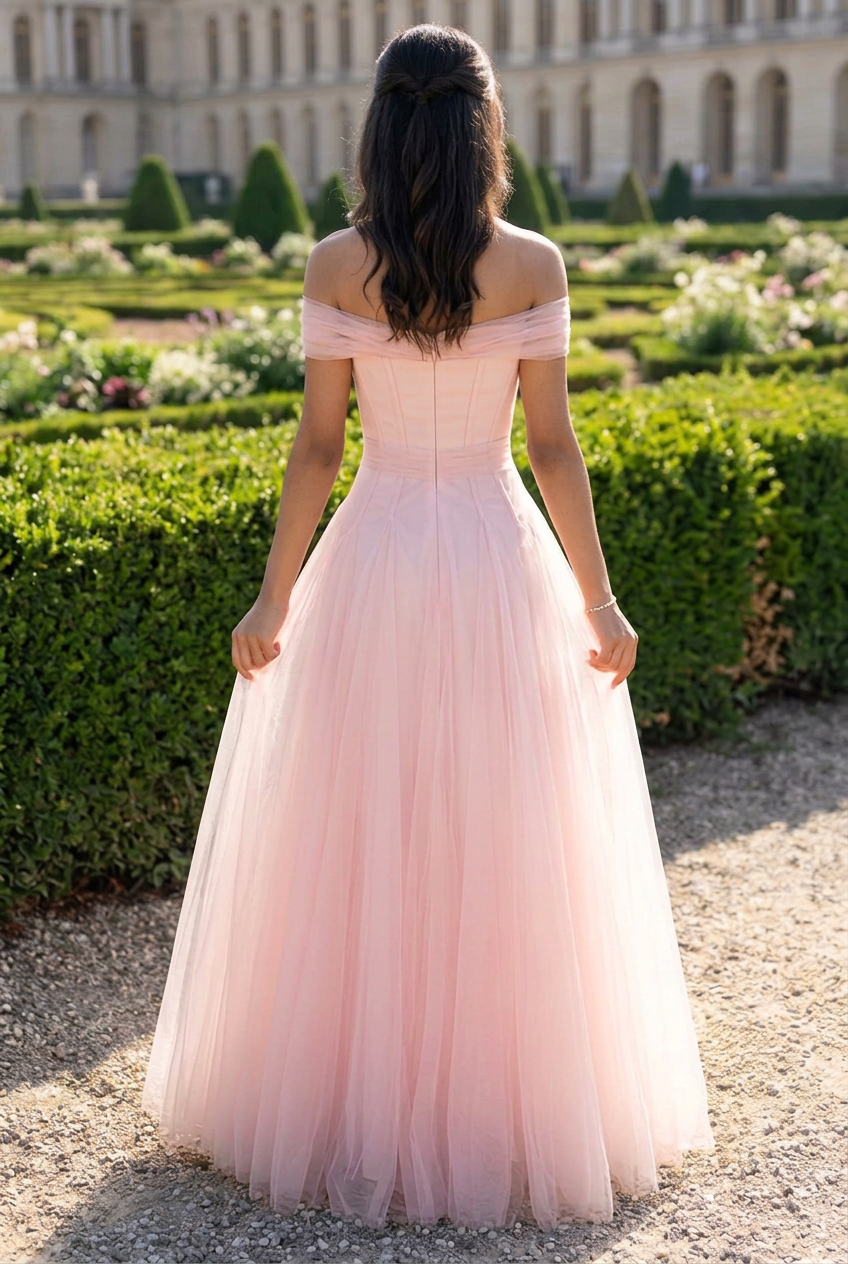 Off-Shoulder Tulle A-Line Evening Gown